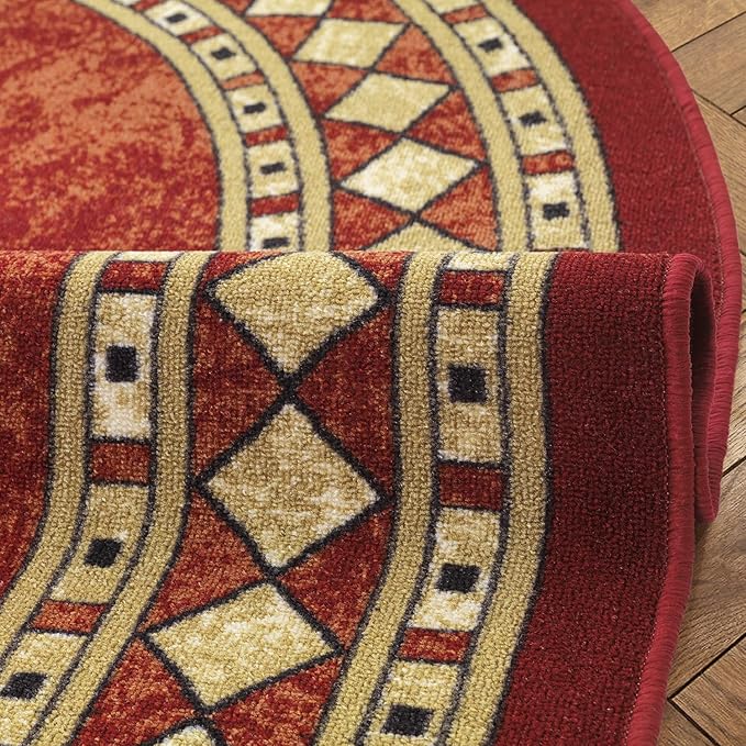 Antep Rugs Alfombras Modern Bordered 5x7 Non-Skid (Non-Slip) Low Profile Pile Rubber Backing Indoor Area Rugs (Maroon Beige, 5' x 7' Oval)