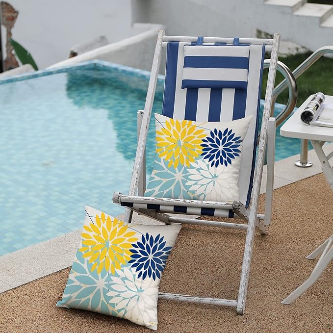 DFXSZ Outdoor Throw Pillow Covers 18x18 Inch Set of 2 Waterproof Spring Summer Geometric Elegant Yellow Blue Outdoor Pillow Covers for Patio Funiture Garden Couch 158W18