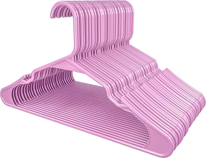 Utopia Home Plastic Hangers 50 Pack - Perfect Space Saving Clothes Hanger - Durable and Strong - Perfect Closet Organizers with Shoulder Grooves (Pink)
