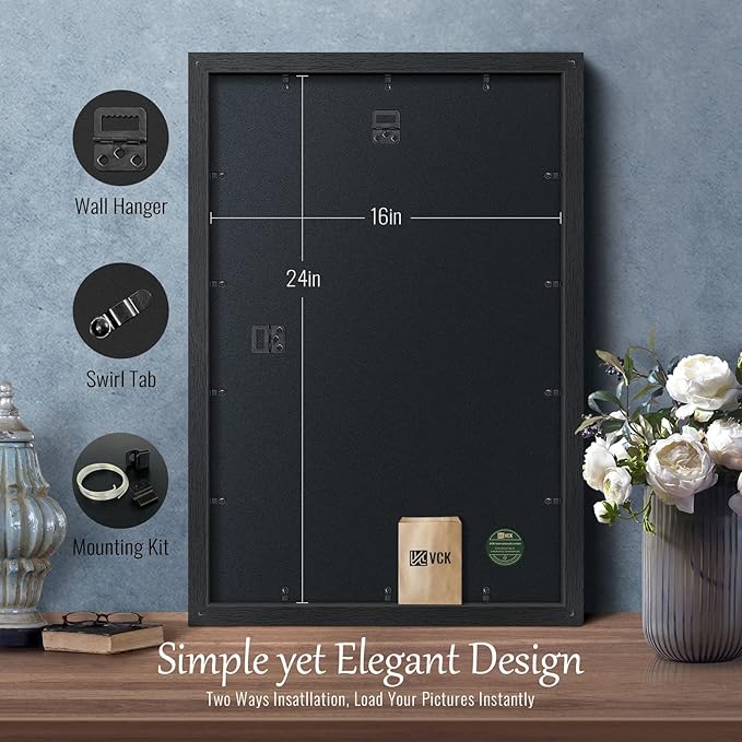 VCK 16x24 Solid Wood Poster Frames - Black, Textured Exclusive Picture Frame Set of 2, Wall Hanging