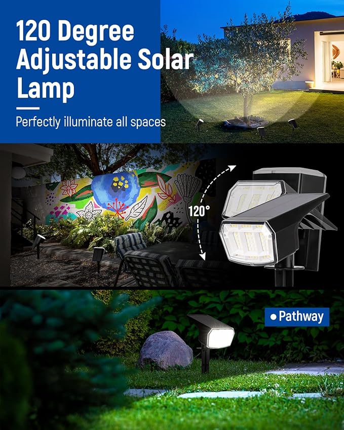 Solar Spot Lights Outdoor 63 LED 3 Lighting,Waterproof IP65 Modes Spotlights for Outside House Yard Garden Landscape Lights 3 Pack (Natural Light)