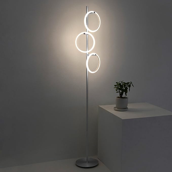 Brightech Saturn LED Tree Floor Lamp - Unique Design Matches Modern and Contemporary Decor - 3 Light Standing Pole Lamp- Tall Light for Living Room, Bedroom, and Office - Silver