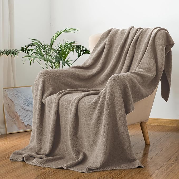 Carriediosa Wool Blend Knit Throw Blanket 60" X 80", 50% Recycled Polyester Soft Cable Knitted Fluffy Throws for Couch Lightweight Woven Blankets for Sofa Fuzzy Cozy Bed Cover, Taupe