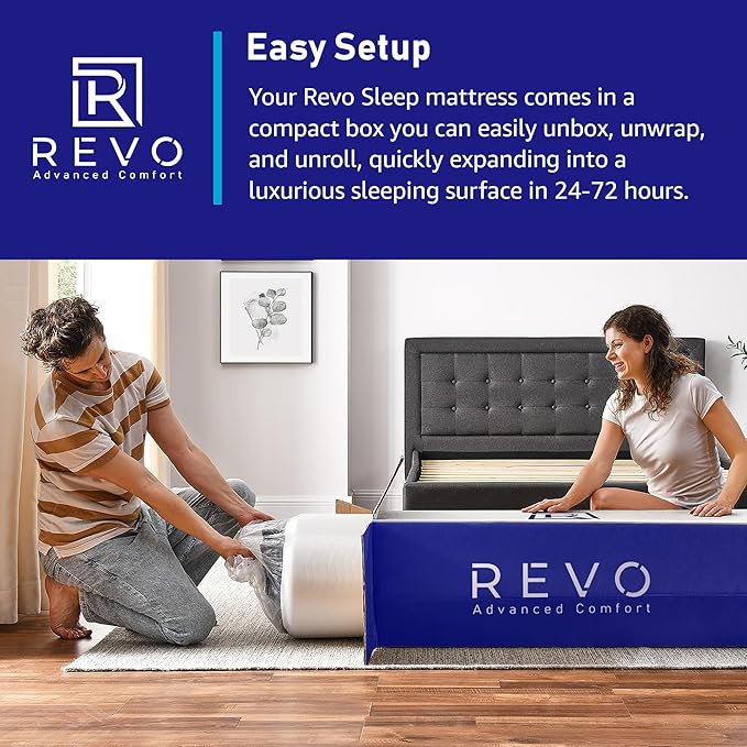 REVO Sleep Gel Memory Foam Mattress, 14-Inch Queen – Cooling Mattress with Contouring Gel Foam, Pressure Relief & Balanced Support – Soft, Breathable Comfort for Deep Sleep
