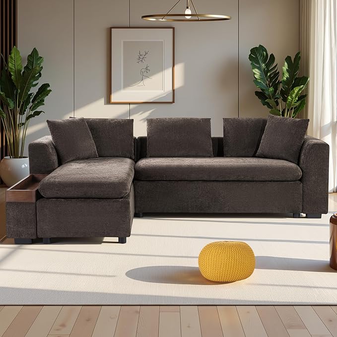 93.7" Sectional Couch, Upholstered Modular Sofa L Shaped Couch with Storage Compartment, Sectional Couches for Living Room and Office, Brown