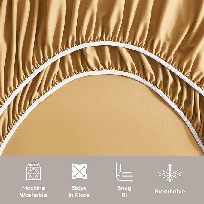 Nestl Short Queen Sheet Set - 1800 Ultra-Soft Microfiber - Double Brushed - Deep Pockets - Easy Fit - 4 Piece Set - Bed Sheets (Short Queen, Camel Gold)