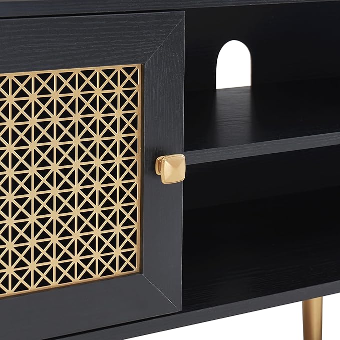 Modern TV Stand with Storage Cabinet for Living Room, Entertainment Center for TVs up to 65", Mid Century Media Console, Black