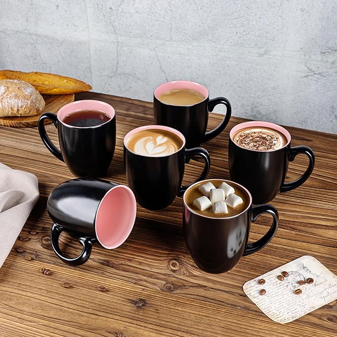 GBHOME 12oz Coffee Mugs Set of 6, Large Ceramic Coffee Mugs for Man, Woman, Dad, Mom, Modern Coffee Mugs Set with handle for Tea/Latte/Cappuccino/Milk/Cocoa. Dishwasher&Microwave Safe,Pink