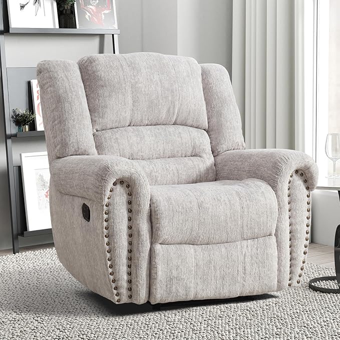 INZOY Recliner Chair, Heavy Duty Manual Reclining Sofa Single Lounge Sofa for Living Room, Home Theater Seating, White