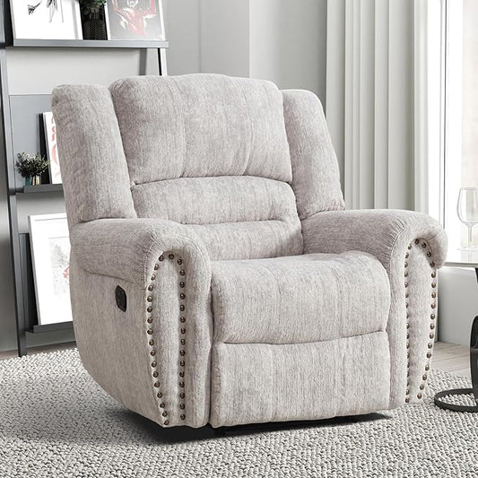 INZOY Recliner Chair, Heavy Duty Manual Reclining Sofa Single Lounge Sofa for Living Room, Home Theater Seating, White