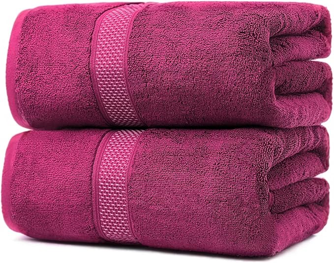 Super Absorbent Quick Drying | Hotel Grade Extra Large Bath Towels, 2-Piece Set, Bathroom Luxury Soft Towels-650GSM Cotton Luxury Beach Bath Towel 80x160cm (31.5x63 inches) (Dark red)