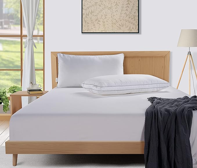 LANE LINEN Pillows Standard Size Set of 4 (20"x26") - Soft Gusseted Bed Pillow for Back, Stomach or Side Sleepers - Hotel Quality Down Alternative Standard Pillows Pack of 4 - White