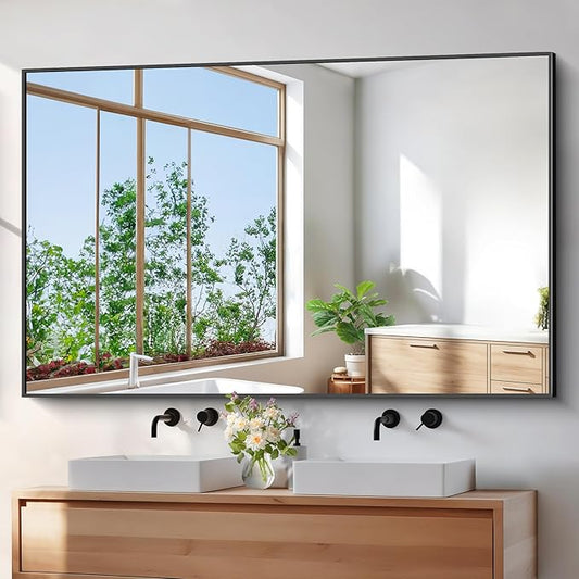 BONEWEI Bathroom Mirror,60x36 inch Large Wall Mirror for Bathroom Wall Mounted Black Rectangle Mirrors,Black Bathroom Mirror for Living Room,Farmhouse,Bedroom Entryway,Horizontal/Vertical