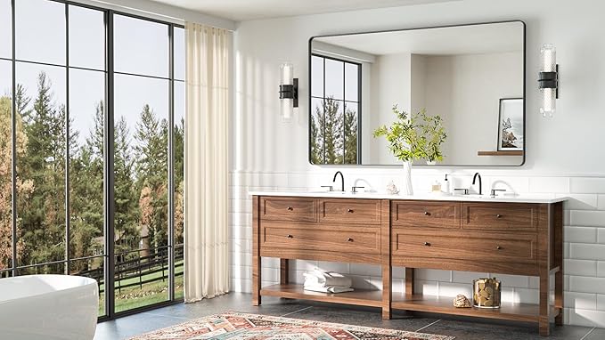 TETOTE 60 x 36 Black Mirror for Bathroom Large Black Framed Mirror for Bathroom, Tempered Glass, Wall Mounted, Entryway, Bedroom, Living Room(Horizontal/Vertical)