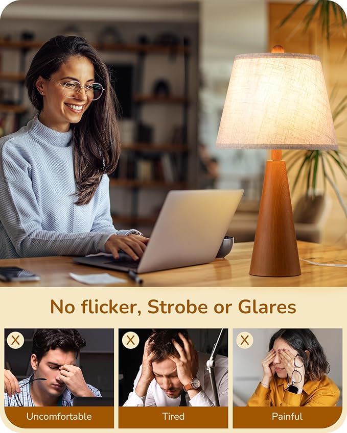 EDISHINE 21.85" Farmhouse Table Lamp, Rustic Bedside Lamp, Water Transfer Rose Wood Grain Metal Base, Beige Linen Shade, Modern Nightstand Light for Living Room, Bedroom, Office, E26 Base