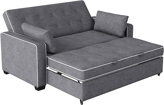 Serta Ainsley 66.5" Convertible Sleeper Loveseat, Full Size, Dreamcoil Comfort, Soft Woven Fabric, Charcoal