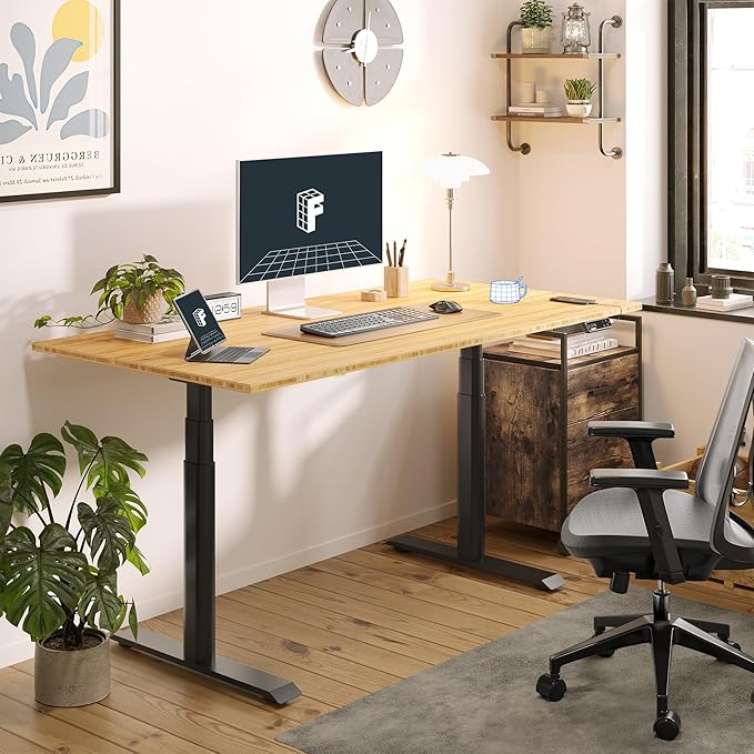 FLEXISPOT E6 Pro Oval Leg Dual Motor 3 Stages Bamboo Whole-Piece Electric Standing Desk 48x24 Inch Board Height Adjustable Electric Sit Stand Up Desk (Black Frame + Bamboo Whole-Piece Desktop)