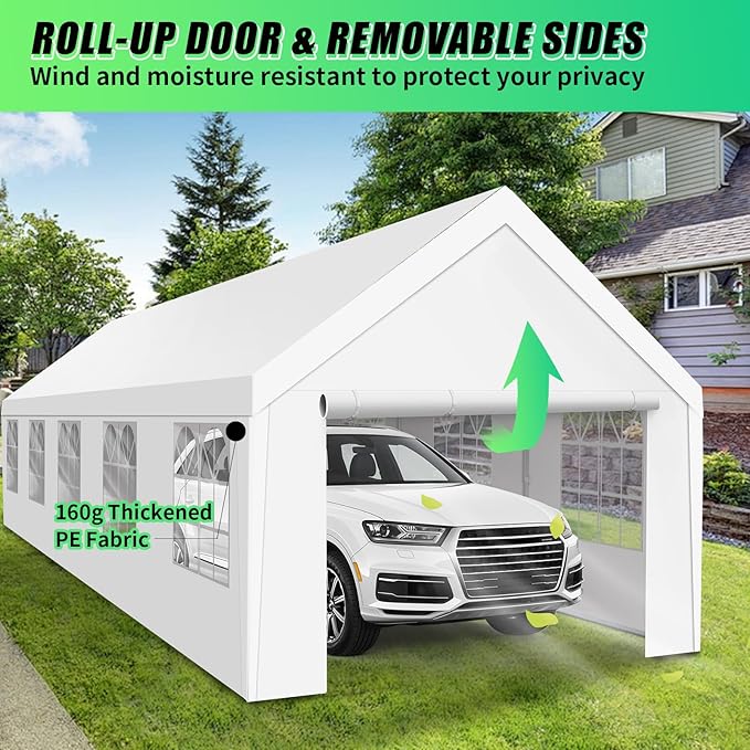 Heavy Duty Carport, Spacious 16'x32' Outdoor Shelter Portable Garage, Waterproof Canopy with Easy Assembly & All-Weather Protection