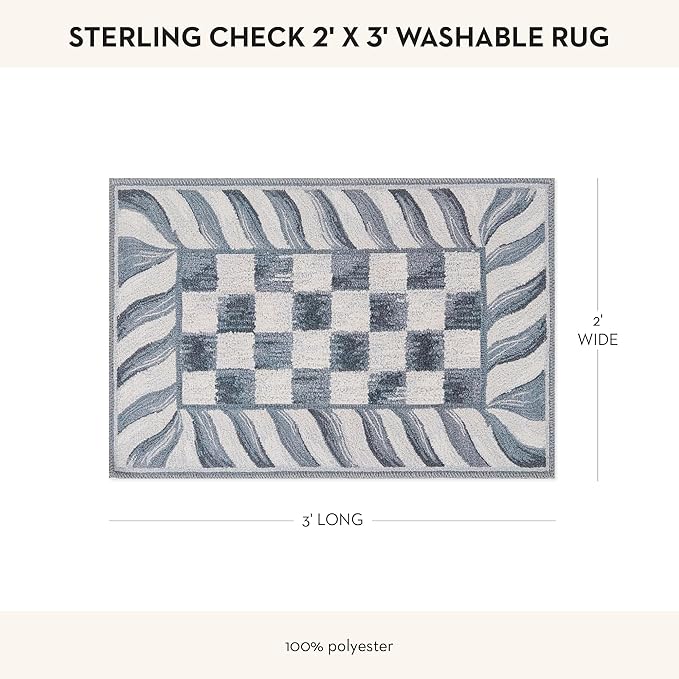 MACKENZIE-CHILDS Washable Rug, Decorative Indoor Rug, 2' x 3', Sterling Check
