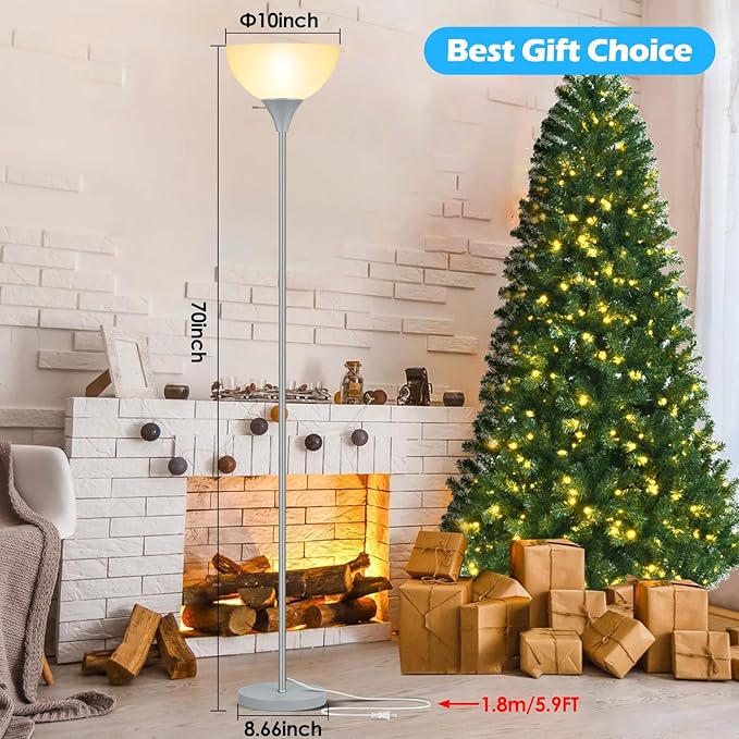 Floor Lamp, LED Standing Lamps with White Plastic Shade, Corner Floor Lights for Living Room Bedroom, Rotary Switch, Bulb not Included, Grey