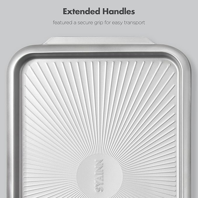 SYAINN Non-stick Ceramic Baking Sheet Set, Pack of 3 - Aluminum Steel Cookie Sheets for Baking - Includes Half/Quarter/Jelly Roll Pans - Warp Resistant, Toxic, PTFE & PFOA Free - Sliver