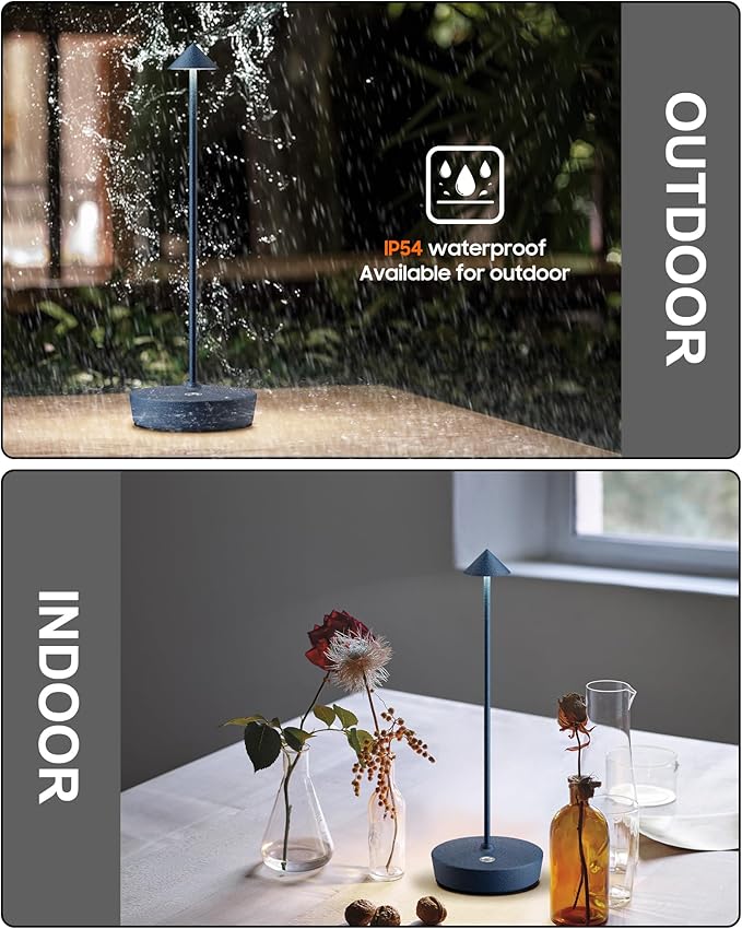 Cordless Table Lamps Rechargeable, 6000mAh Battery Operated LED Desk Lamp Outdoor Waterproof Portable Touch Dimmable Table Light for Patio Restaurant Dining Home Blue