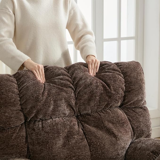 GINGO Power Oversized Recliner Chair, Extra Wide Swivel Rocking Recliner Chair, Breathable Soft Fabric Modern Single Sofa for Living Room, 90°-140° Electric Adjustable Angle, USB & Type-C Port, Brown