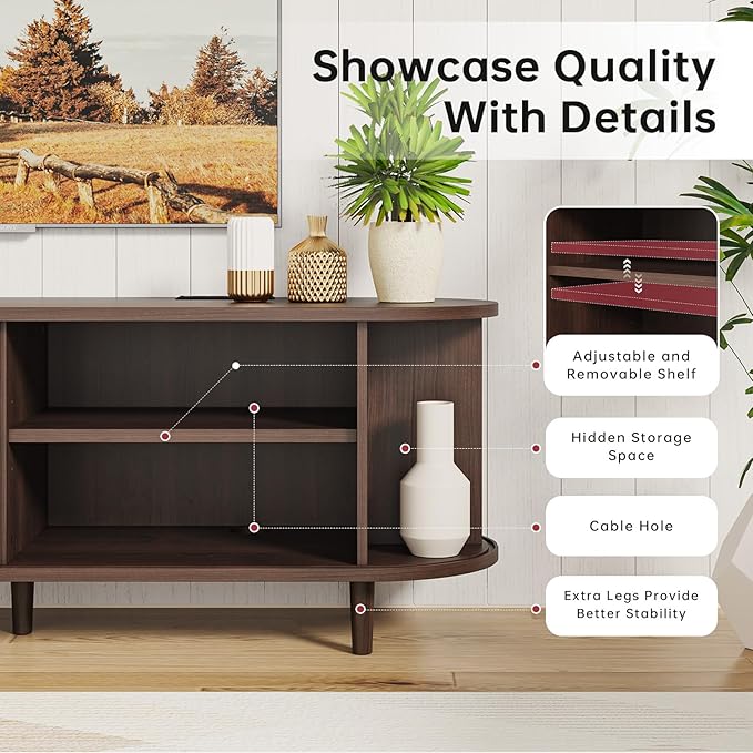 oneinmil 58" Fluted TV Stand with Sliding Doors, Mid Century Modern TV Stands, Entertainment Center with Storage and Adjustable Shelves, Wood Media TV Consoles for Living Room, Walnut