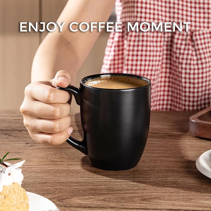 AmorArc 12oz Coffee Mugs Set of 6, Large Coffee Mugs for Men Women Dad Mom, Ceramic Coffee Cups with Large Handle for Tea/Latte/Cappuccino/Cocoa. Dishwasher&Microwave Safe, Matte Black