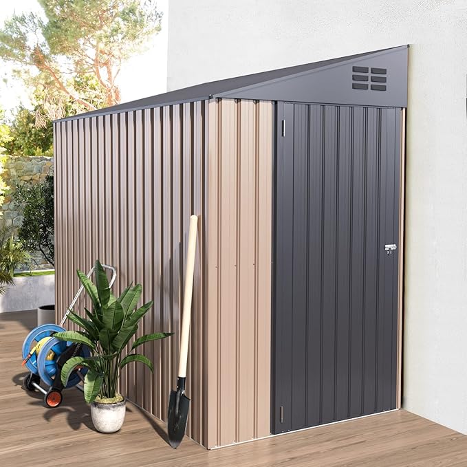 AECOJOY 4' x 6' Lean to Shed - Small Metal Shed & Outdoor Storage Cabinet for Garden, Backyard Use in Grey