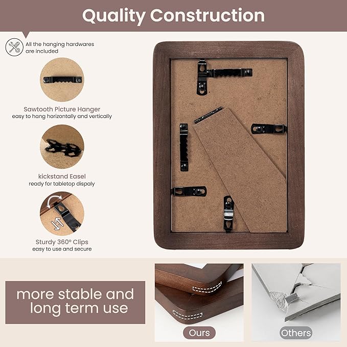 4x6 Picture Frame - Solid Walnut Wood Frame 4x6 with Mat for 3.5x5, 4''x6''Photo Frame,Tabletop and Wall Display, Hanging Hardware Included, 4 By 6 Picture Frame Wood, Natural Walnut
