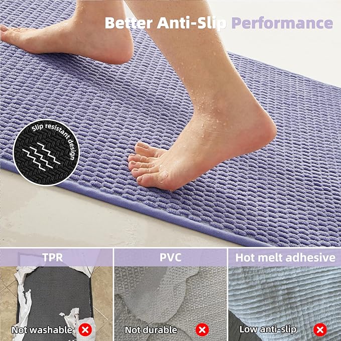 Bathroom Rugs Non Slip Washable, Super Absorbent Thin Bath Mat Small Quick Dry Low Pile Bathroom Rug, Lavender 20"x30"