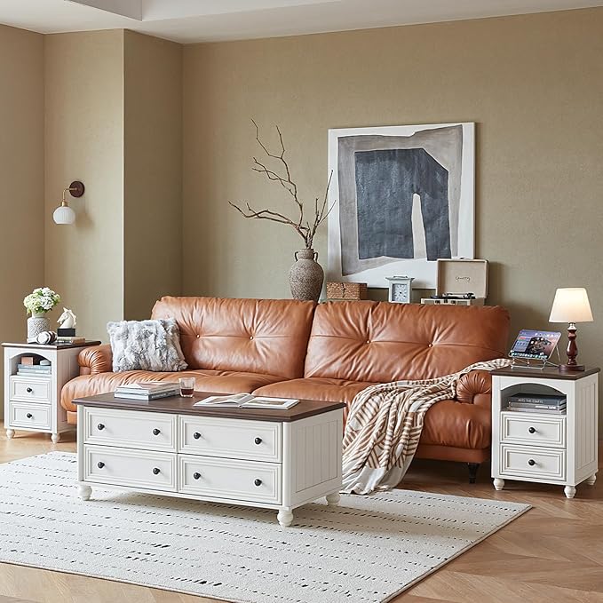 Farmhouse Dressers & Night Stand Set of 3, Wood 54" Wide Dresser & 45"Tall Chest of Drawers, 18" with Charging Station Nightstand, Bedroom Furniture 7 Drawer Dresser Set for Home Living Room Hallway