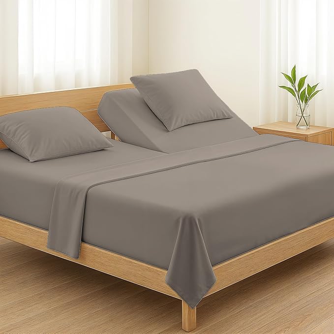 TEXAS LINEN CO. Egyptian Cotton Split King Sheet Set - 800 Thread Count 5 PC Taupe Egyptian Cotton Sheets for Adjustable Bed, Extra Long Staple Cooling Sheets, Luxury Hotel Sheets, 16" Deep Pocket