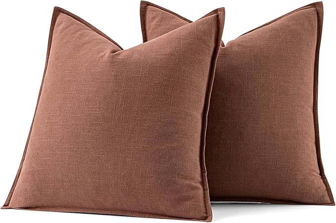 MIULEE Fall Decorative Linen Pillow Covers 18x18 Inch Rust Red Boho Farmhouse Neutral Couch Throw Pillows for Bed Pack of 2 Accent Modern Pillowcase Sofa Livingroom Home Decor