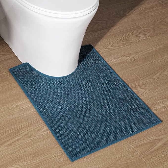 chakme Bathroom Rugs Mat U-Shaped 24x17, Ultra ThinNon Slip Bath Mat Small Quick Dry Absorbent Bath Matfor Bathroom Floor, (Dark Blue, U-24"x17")