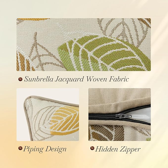 Outdoor Sunbrella Decorative Pillows Pack of 4, 16" x 16" Outdoor Pillow Set for Couch Bed Throw Patio Sofa, Momento Spring