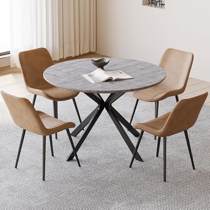 46.4" Round Dining Table, Mid Century Modern Round Dining Room Table for 4-6 with Metal Legs, Easy Assembly Coffee Table, Space-Saving Design for Kitchen and Dining Room