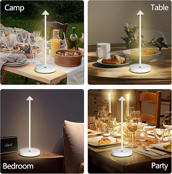 Rechargeable Cordless Lamps,3000mAh Battery Operated Table Lamp,Portable LED Touch 2 Levels Brightness Dimmable Bar Lamp,Battery Powered Lamps for Bars,Restaurant,Living Room(2 Pack,White)