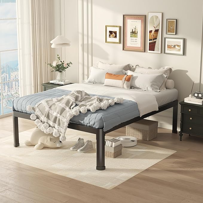 California King Bed Frame with Round Corner Edge Legs, 18 Inch Tall 3500 lbs Heavy Duty Metal Platform Bed Frame California King Size, No Box Spring Needed/Noise Free/Non-Slip
