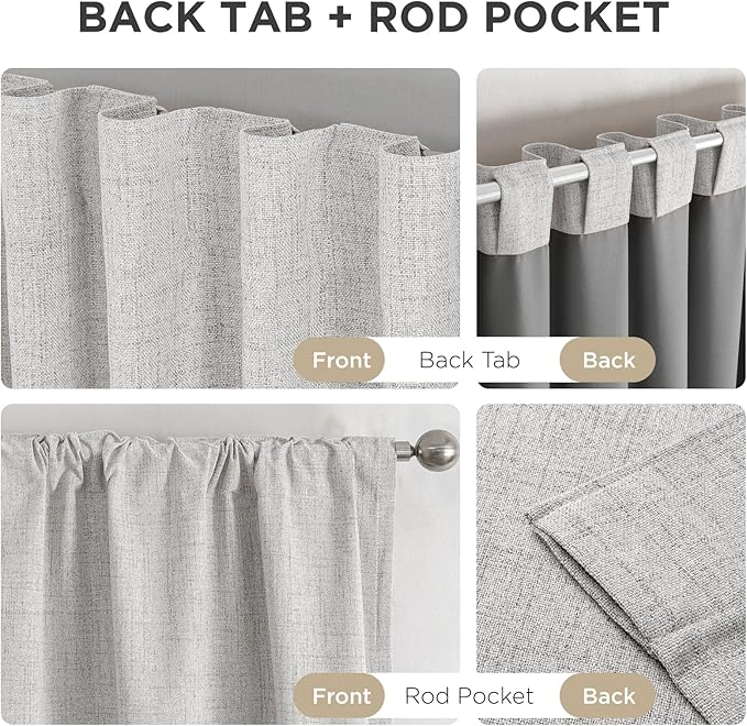 Joydeco 100% Blackout Curtains for Bedroom - Natural Linen Curtains 52" W x 108" L, Thermal Insulated 2 Panels White Light Blocking Drapes, Rod Pocket & Back Tabs, Darkening Privacy for Living Room