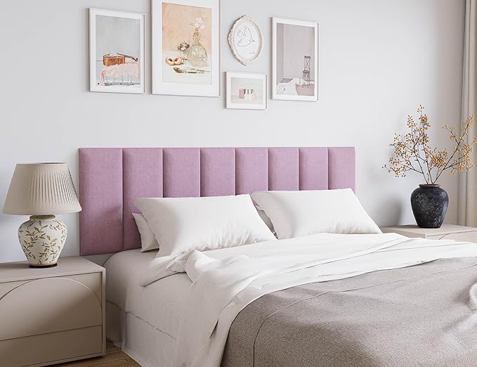 6-Pack Upholstered Tufted Headboard Panels for Full Size Beds, Peel and Stick Wall Mounted Soundproof Panels, Decorative Anti-Collision Bed Backboard for Home Use, 10"x24" Each, Pink