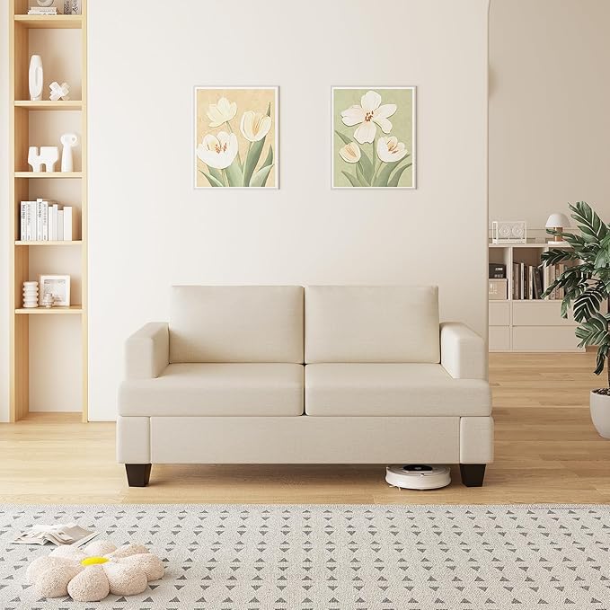 Furnimart 62" Loveseat Couch, Modern Love Seat Couches for Small Spaces, Beige Linen Sofa, Deep Seat Sofa for Living Room, Small 2 Seater Couch for Bedroom, Office