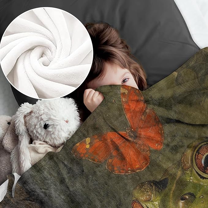 Frog Blanket for Adults, Flannel Butterfly Book Throw for Sofa Couch Bed, Soft Warm Cozy Decor, 60" x 80"