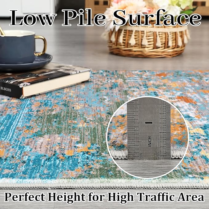 Modern Abstract 2x8 Runner Rug Washable Non Slip Stain Resistant Rug for Hallway Kitchen Bedroom Non Shedding Low Pile Indoor Floor Cover,Multi Color