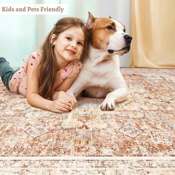 Tangsoo Area Rug 3x5 Bedroom Rug, Washable Vintage Indoor, Non Slip Accent, Print Distressed Brick Red Carpet, Soft Low Pile Rug for Living Room Dorm Bedroom Bedside Entryway Bathroom