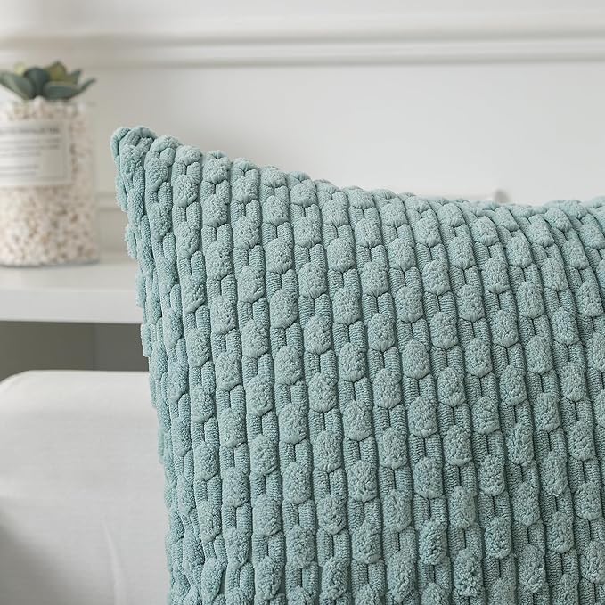 Kevin Textile Throw Pillow Covers Soft Corduroy Decorative Set of 2 Boho Striped Pillow Covers Pillowcases Farmhouse Home Decor for Couch Bed Sofa Living Room 16x16 Inch Dusty Green