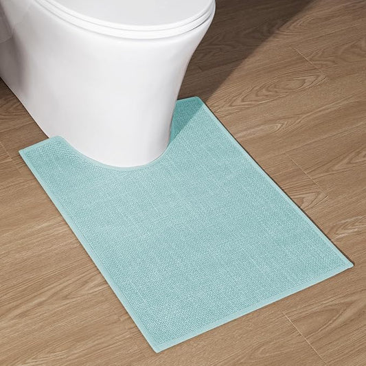 chakme Bathroom Rugs Mat U-Shaped 24x17, Ultra ThinNon Slip Bath Mat Small Quick Dry Absorbent Bath Matfor Bathroom Floor, (Blue, U-24"x17")