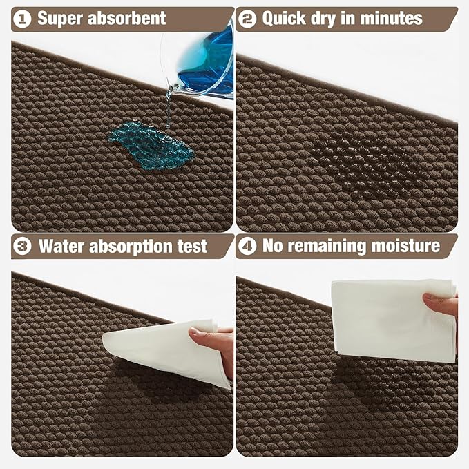 Bathroom Rugs Non Slip Washable, Super Absorbent Thin Bath Mat Small Quick Dry Low Pile Bathroom Rug, Brown 16"x24"