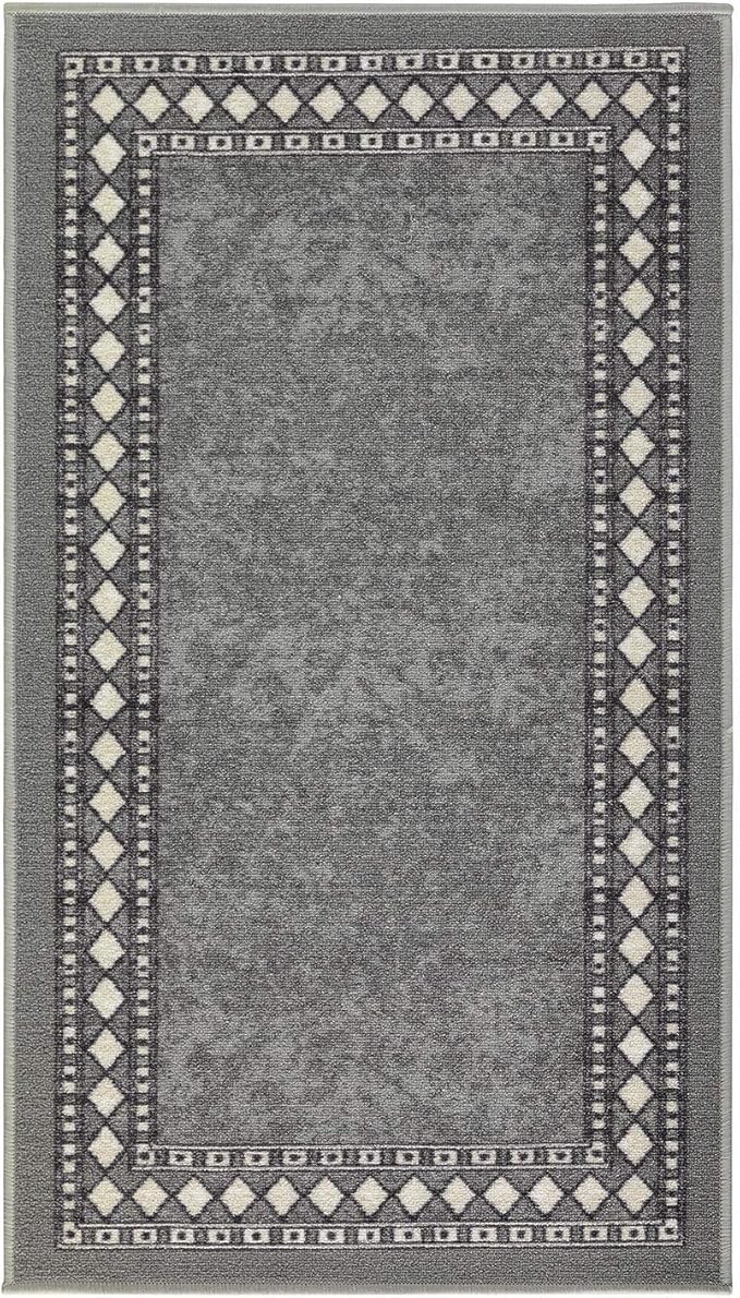 Antep Rugs Alfombras Modern Bordered 2x4 Non-Skid (Non-Slip) Low Profile Pile Rubber Backing Kitchen Area Rugs (Gray, 2'3" x 4')